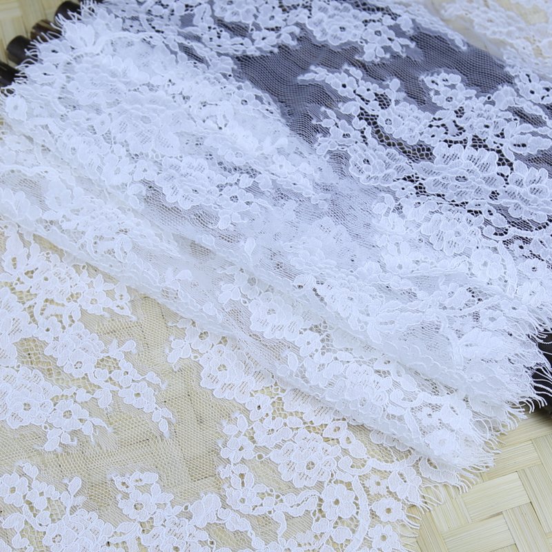 Wholesale Newest 27Cm Width Lace Fabric Of White Nylon Eyelash Simple Embroidery Lace Fabric For Curtain
