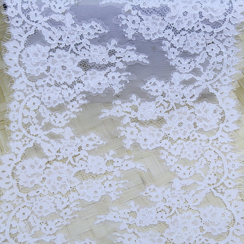 Wholesale Newest 27Cm Width Lace Fabric Of White Nylon Eyelash Simple Embroidery Lace Fabric For Curtain
