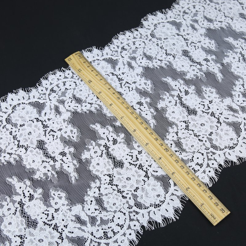 Wholesale Newest 27Cm Width Lace Fabric Of White Nylon Eyelash Simple Embroidery Lace Fabric For Curtain