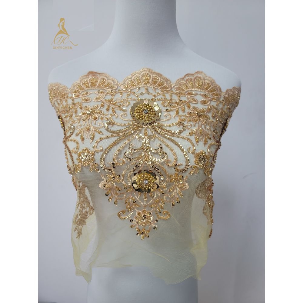 china factory price sequin beaded lace wholesale price dry lace sequin bead trimming for dress
