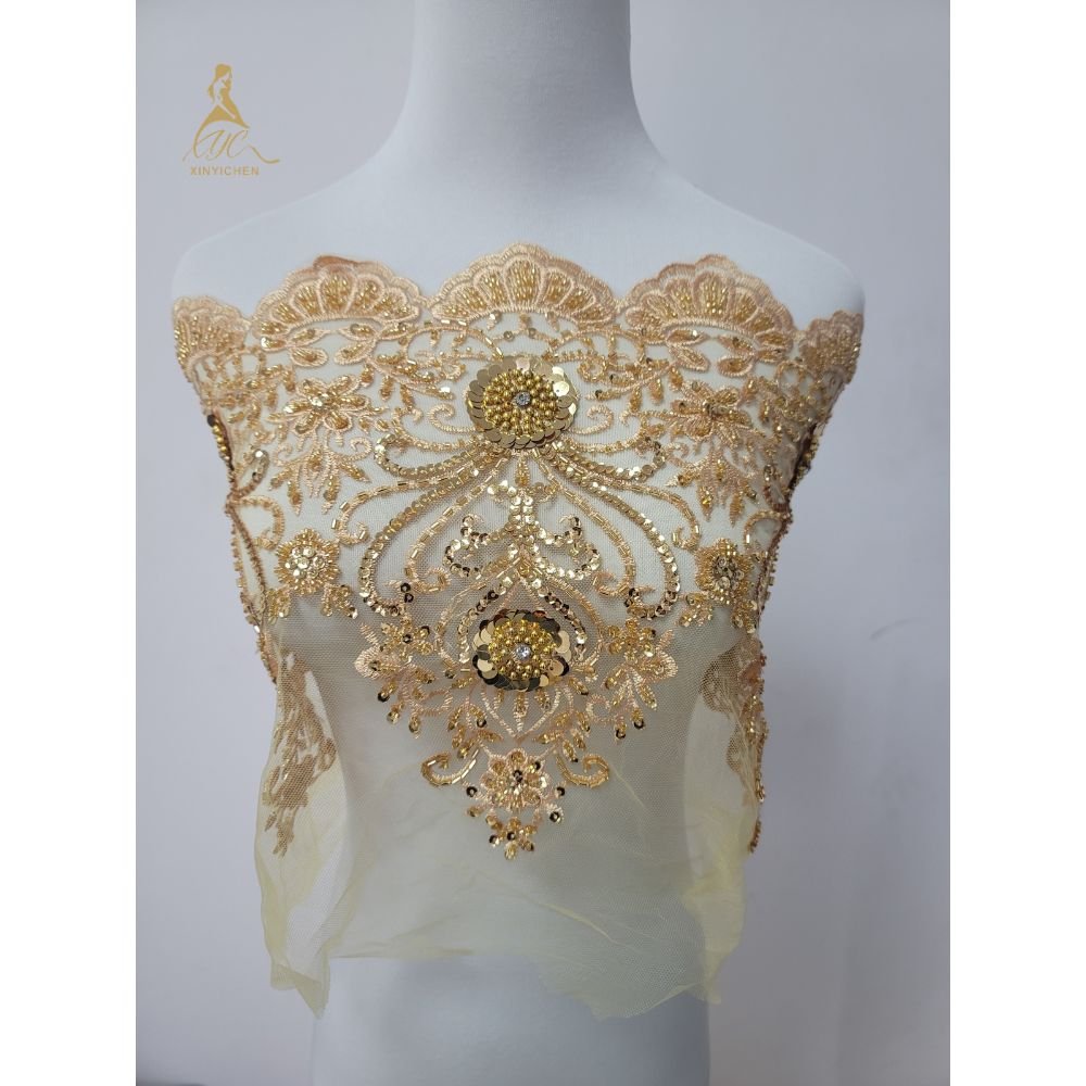 china factory price sequin beaded lace wholesale price dry lace sequin bead trimming for dress