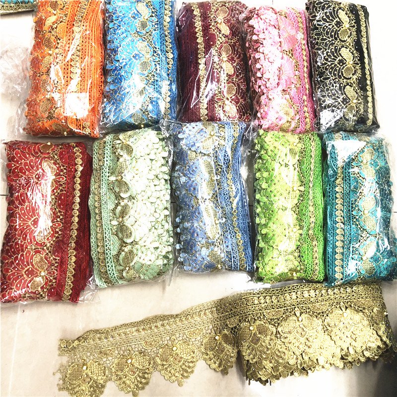 Embroidery Colorful Garment Accessories Ethnic Silver and Gold Leather Lace