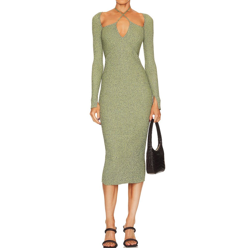 High Quality Woman Spaghetti Strap Dress Ladies Knit Ribbed Halter Neck Dress
