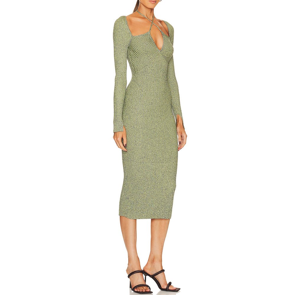 High Quality Woman Spaghetti Strap Dress Ladies Knit Ribbed Halter Neck Dress