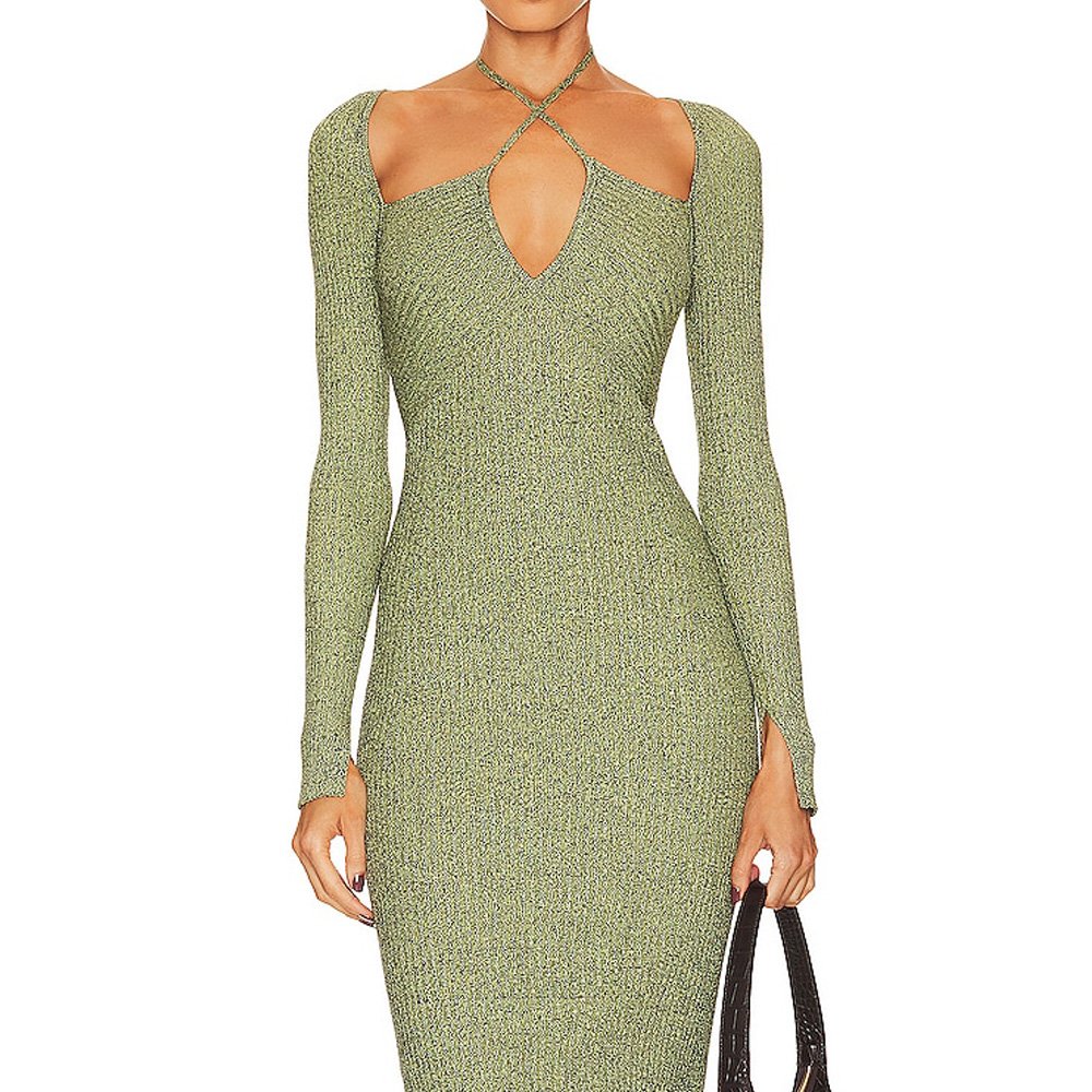 High Quality Woman Spaghetti Strap Dress Ladies Knit Ribbed Halter Neck Dress