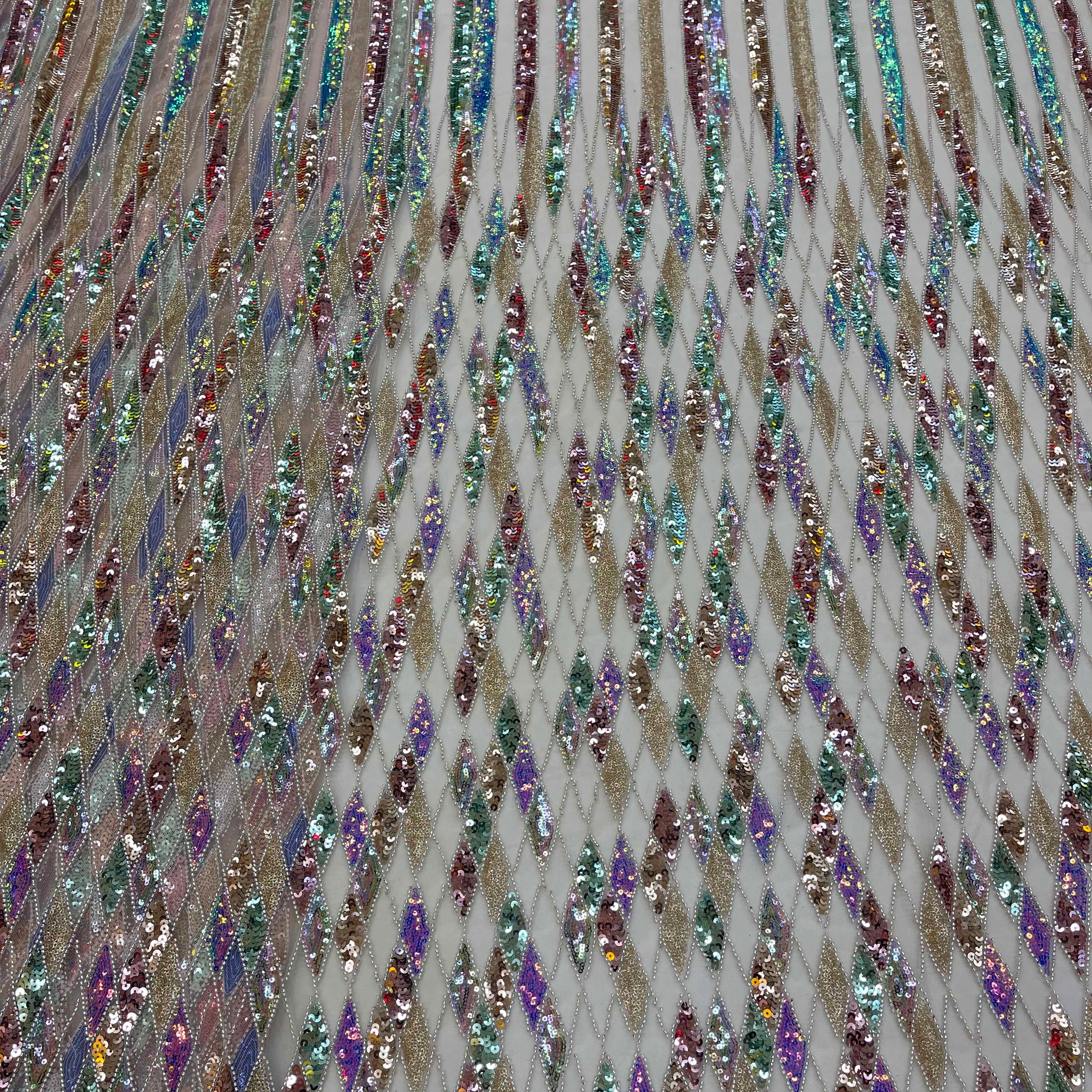Diamond beaded pearl and sequins lace