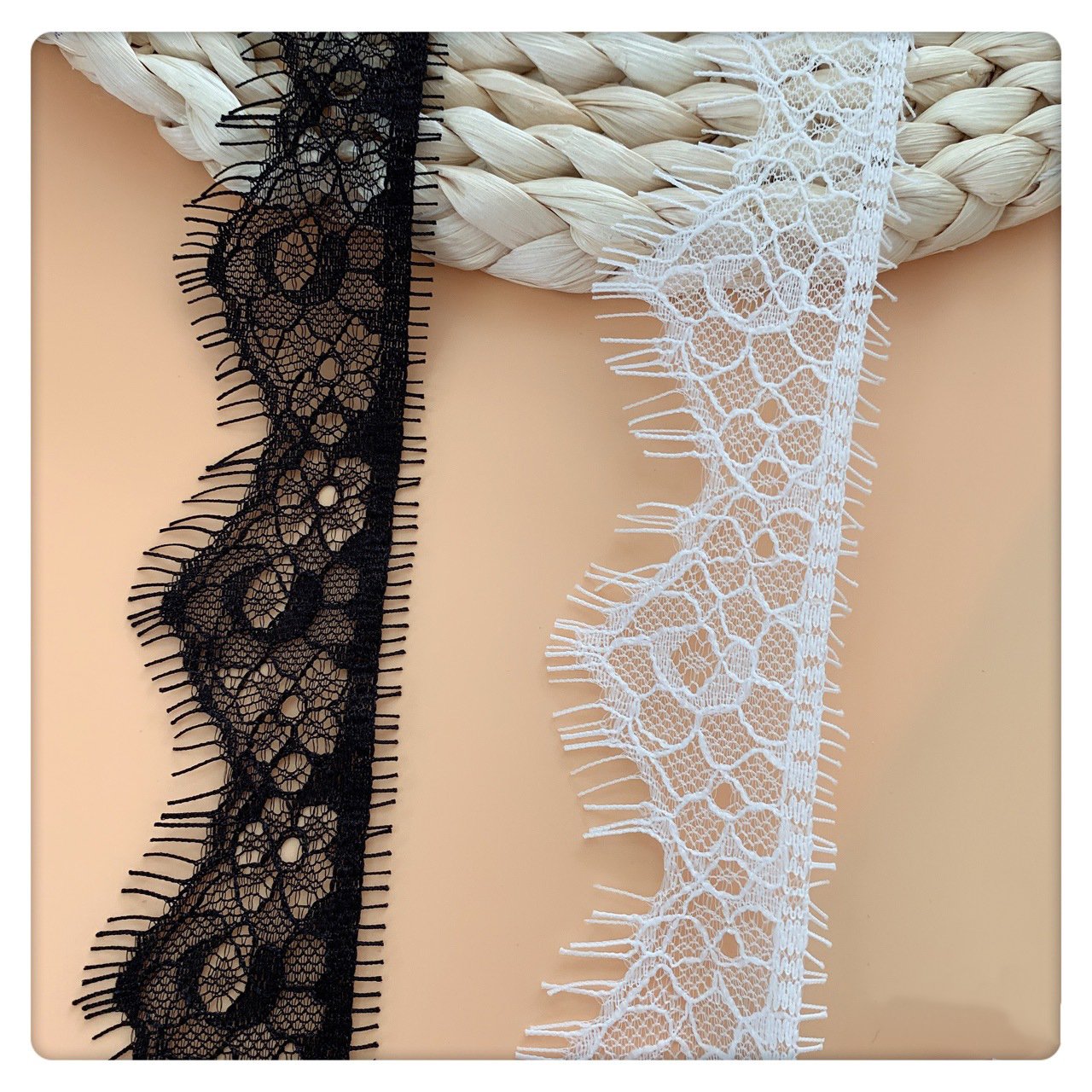 French Black chantilly Eyelash Trim Scalloped Edge Flower Ribbon Lace Edging For Lingerie