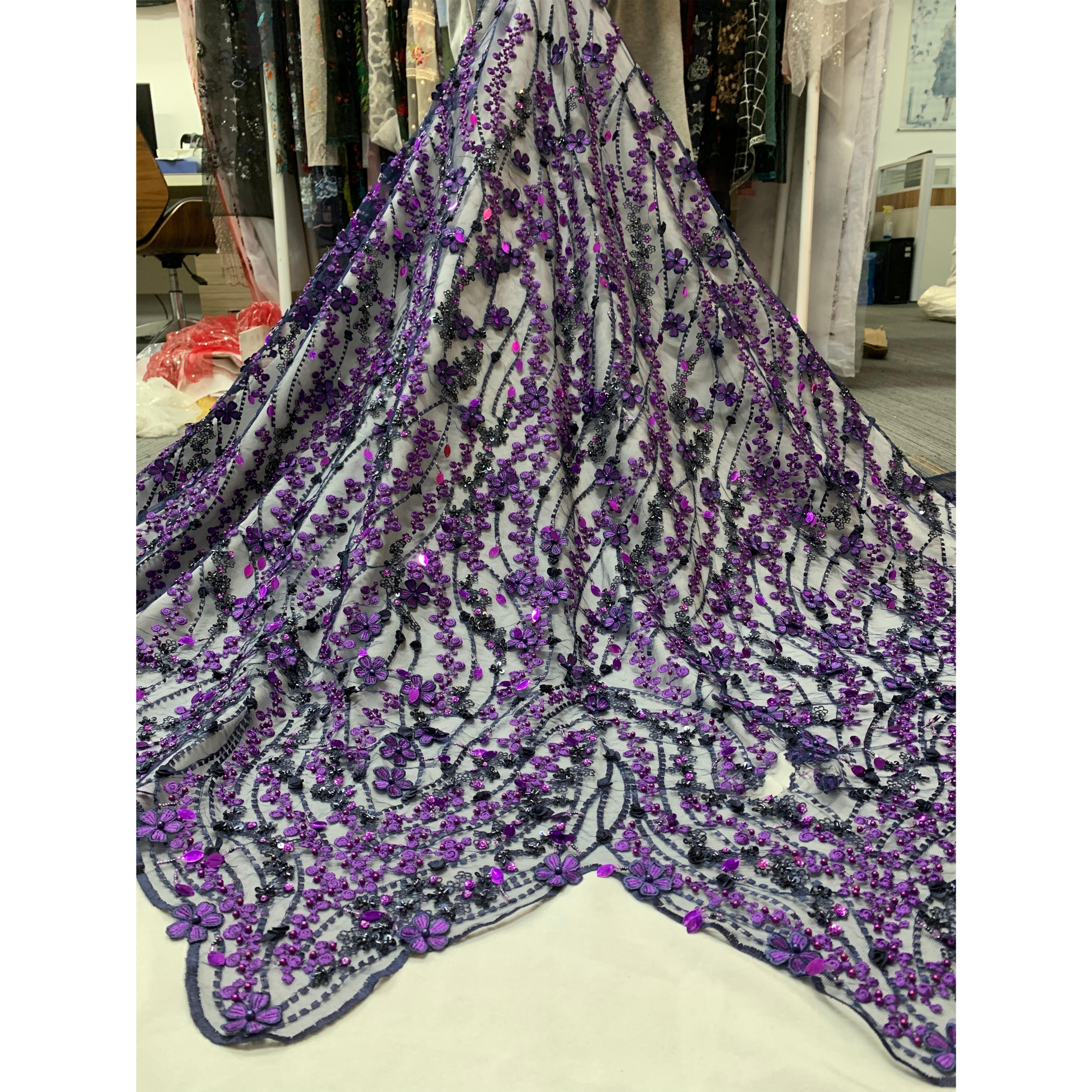 High Quality 3D Flower Advanced Customization handmade beaded net unique embroidery fabric for party dress