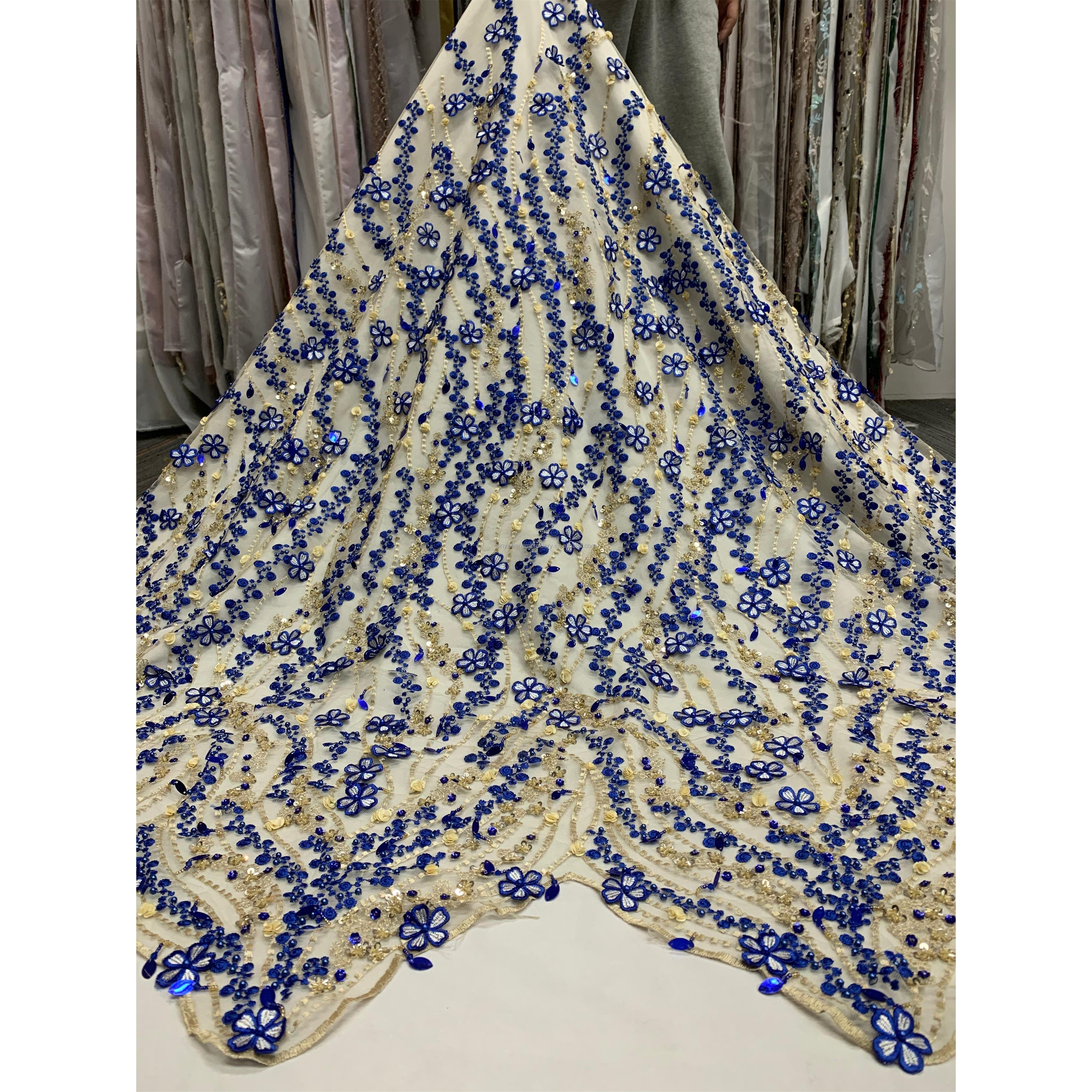 High Quality 3D Flower Advanced Customization handmade beaded net unique embroidery fabric for party dress