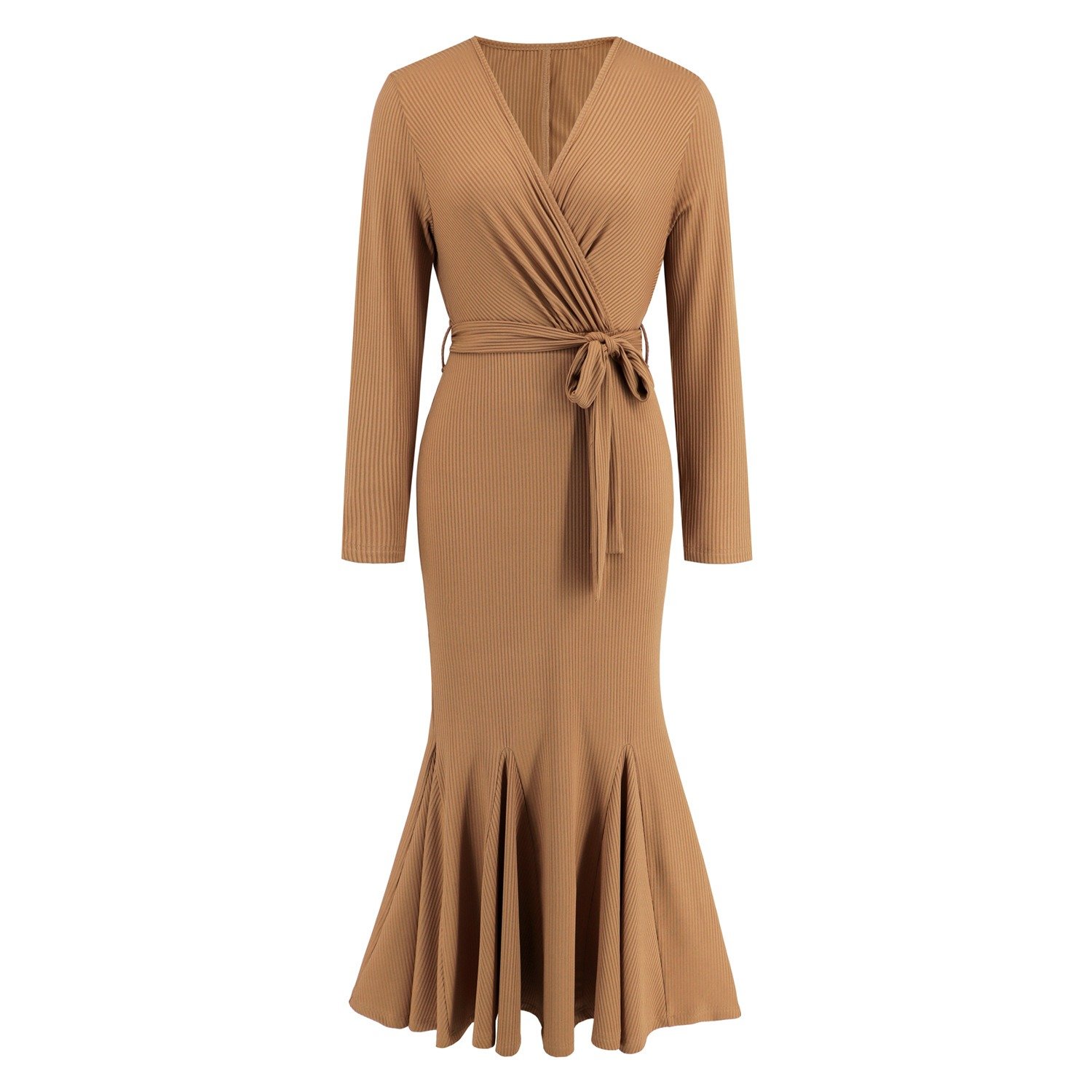 Women's V-neck long sleeve slim-fit temperament fishtail skirt knitted long dress big size explosion