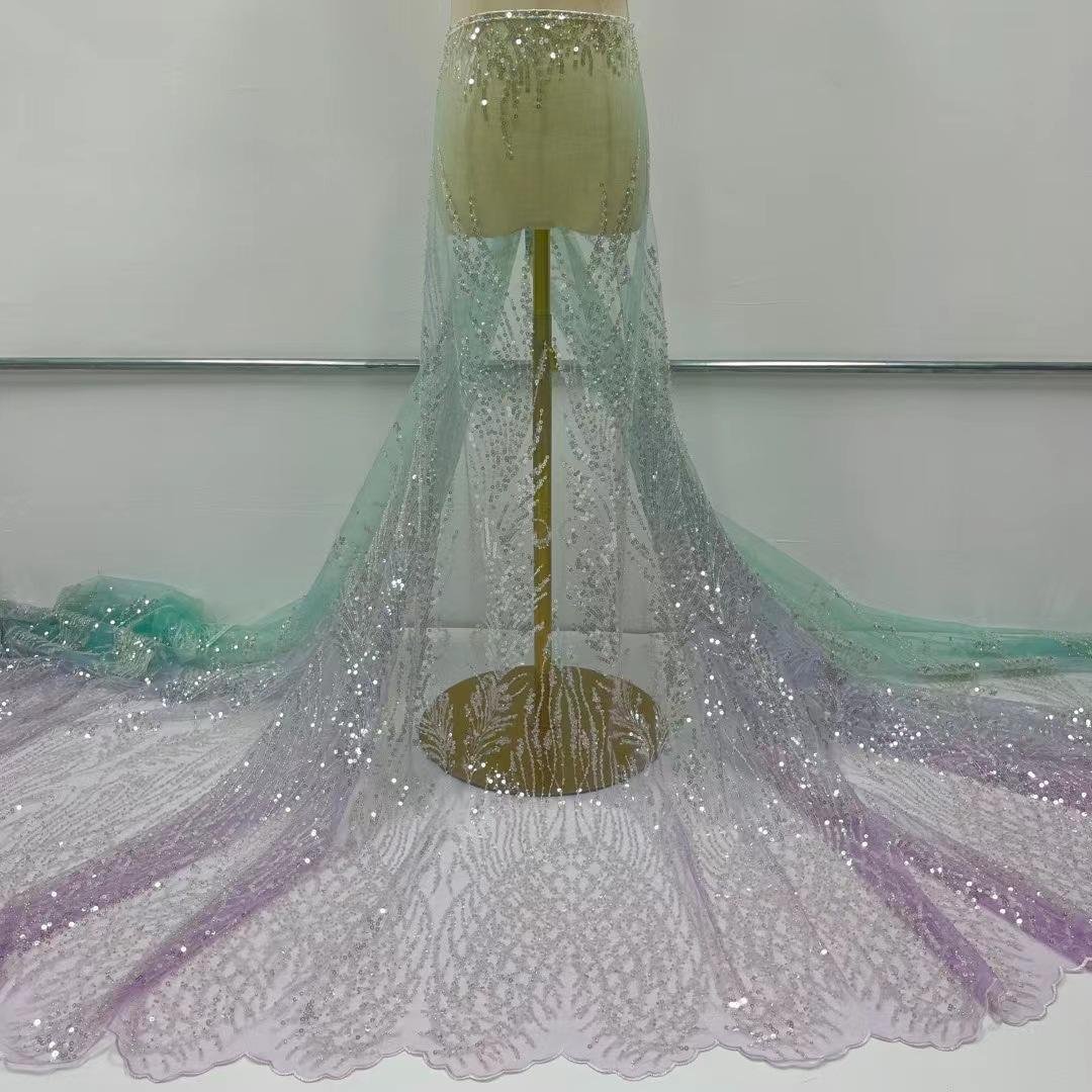Luxury Embroidered Lace Fabric 2024 Latest Beaded Sequined Mesh Net Dress Making Lace Fabric