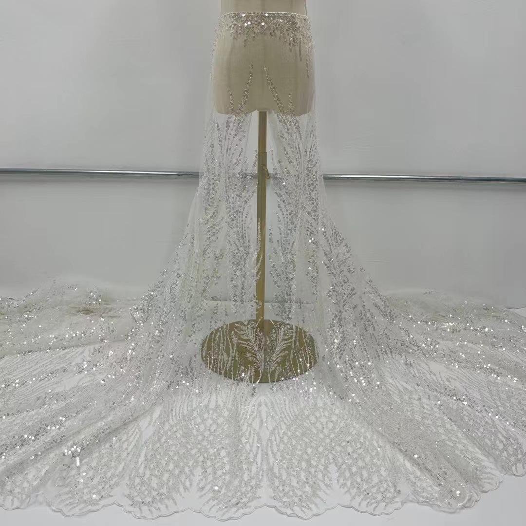 Luxury Embroidered Lace Fabric 2024 Latest Beaded Sequined Mesh Net Dress Making Lace Fabric