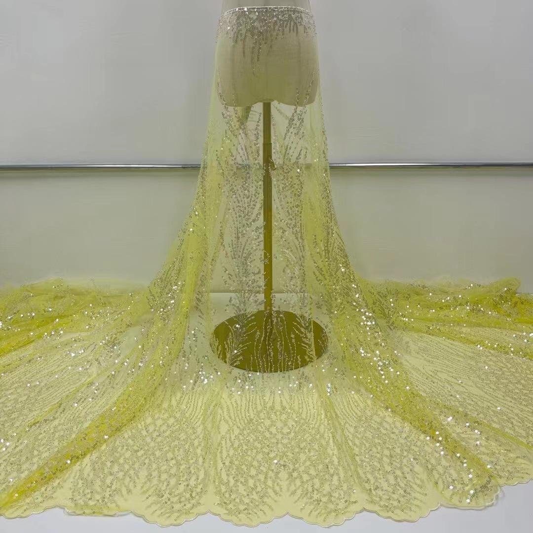 Luxury Embroidered Lace Fabric 2024 Latest Beaded Sequined Mesh Net Dress Making Lace Fabric