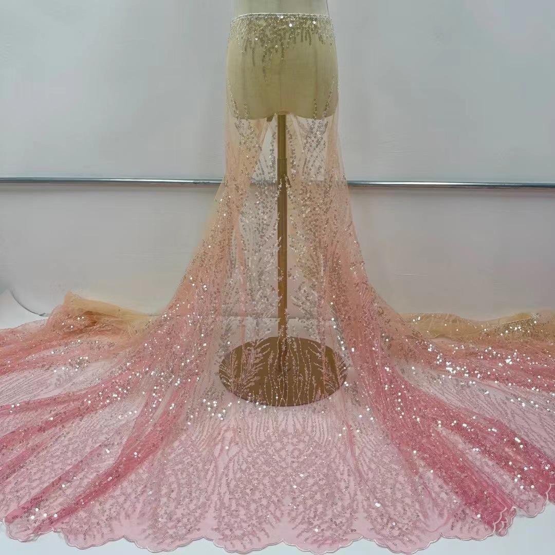 Luxury Embroidered Lace Fabric 2024 Latest Beaded Sequined Mesh Net Dress Making Lace Fabric