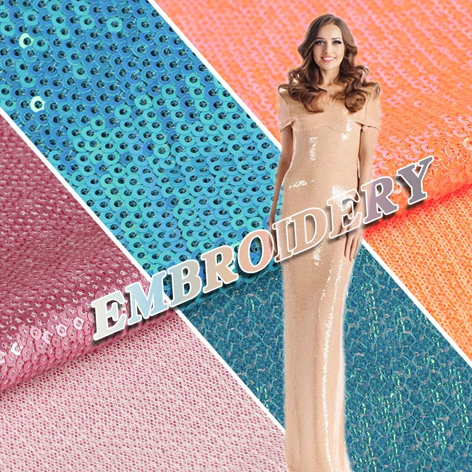 OEM High end satin fabric Matte Sequin Embroidery Fabric For Women's Evening Dress Materials