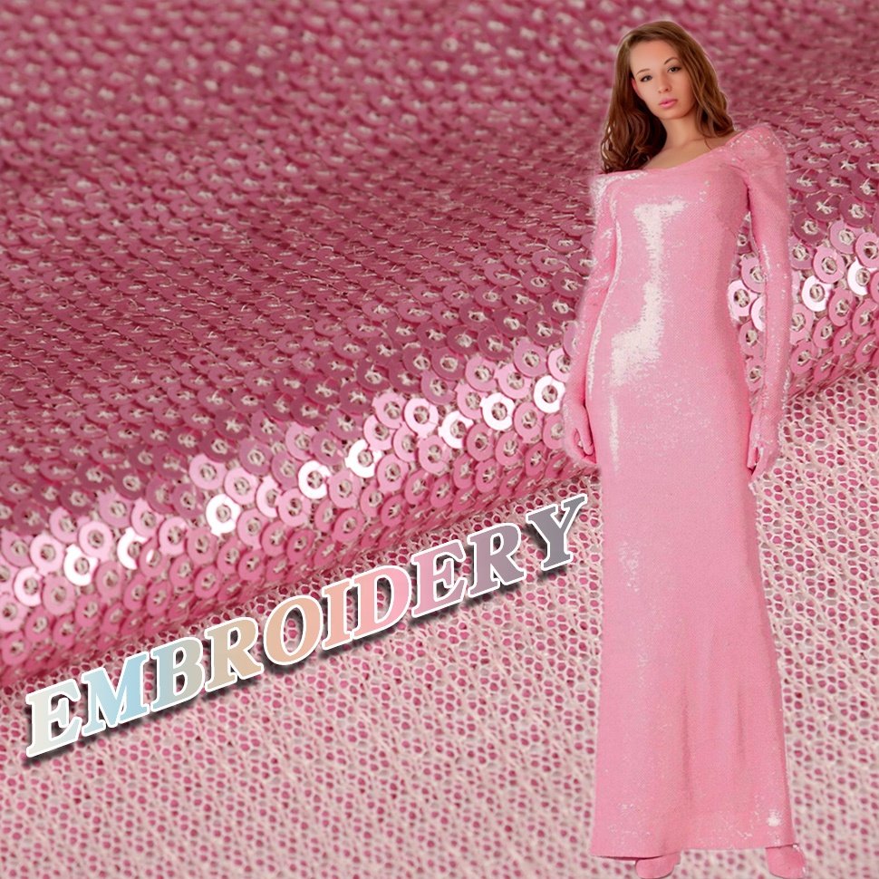 OEM High end satin fabric Matte Sequin Embroidery Fabric For Women's Evening Dress Materials