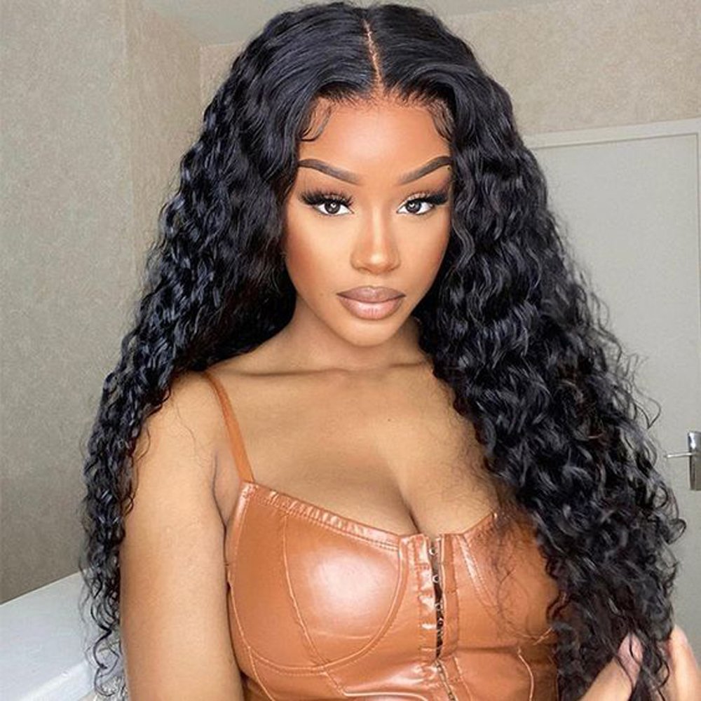 180% Density 100 Human Hair Lace Front Wig Deep Wave, 4x4 Lace Closure Remy Virgin Human Hair Wigs For Black Women