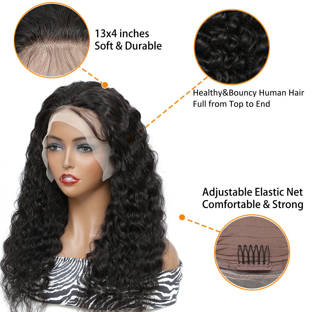 180% Density 100 Human Hair Lace Front Wig Deep Wave, 4x4 Lace Closure Remy Virgin Human Hair Wigs For Black Women