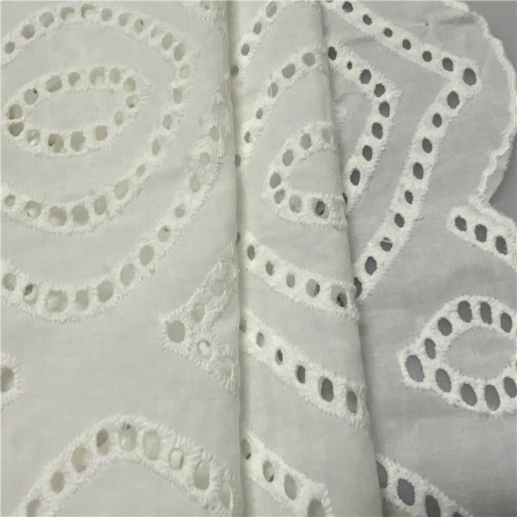 Cheap soft white heavy cotton lace eyelet white embroidery flower cotton fabric for skirt
