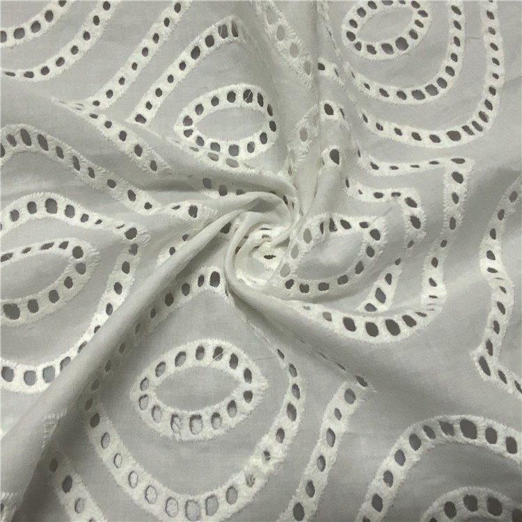Cheap soft white heavy cotton lace eyelet white embroidery flower cotton fabric for skirt