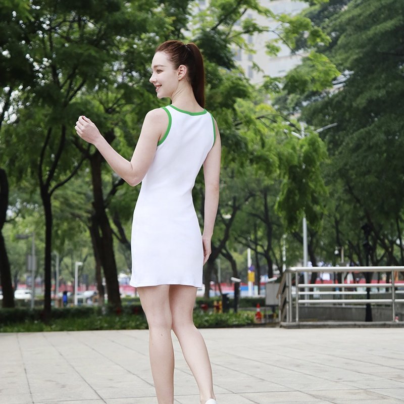 Girls Elegant Round Neck Ribbed Knit Knee-Length Sleeveless Midi Dress Women's Fashion Casual Slim Fit Tank Dress
