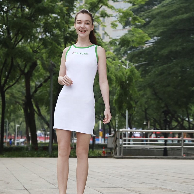 Girls Elegant Round Neck Ribbed Knit Knee-Length Sleeveless Midi Dress Women's Fashion Casual Slim Fit Tank Dress