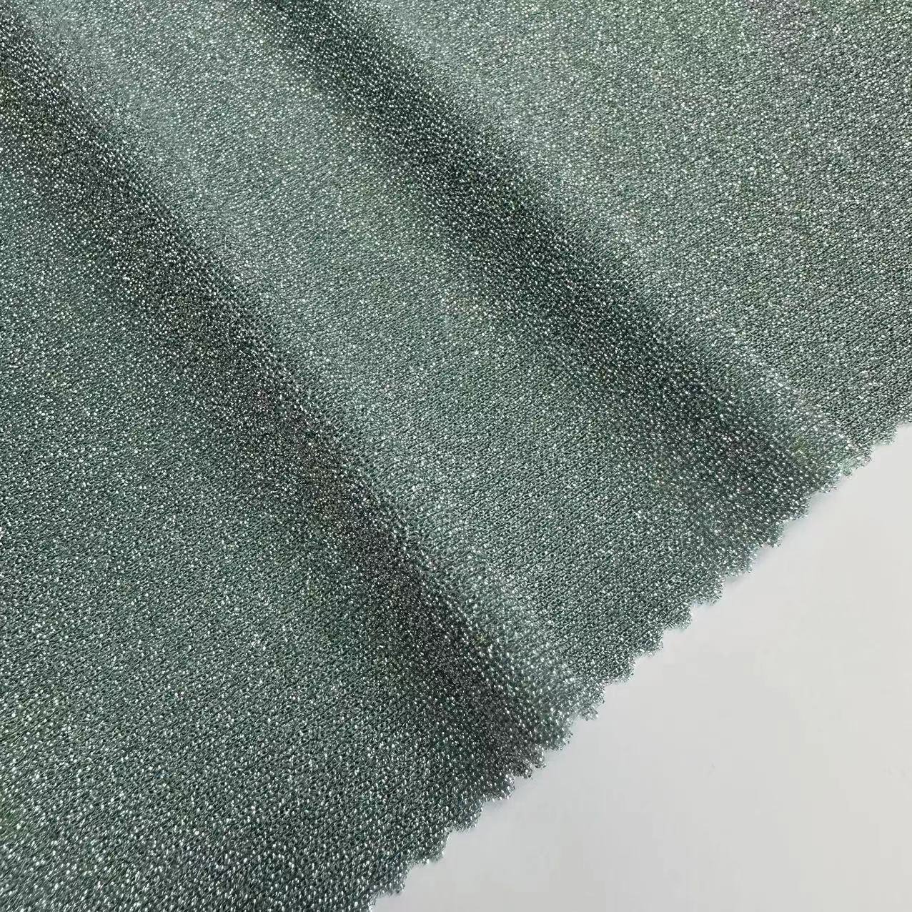 Garment Fashionable knit shiny swimwear fabric nylon spandex lurex metallic yarn RIB fabric for dress and bikini