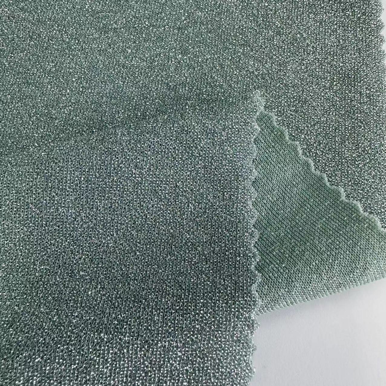 Garment Fashionable knit shiny swimwear fabric nylon spandex lurex metallic yarn RIB fabric for dress and bikini