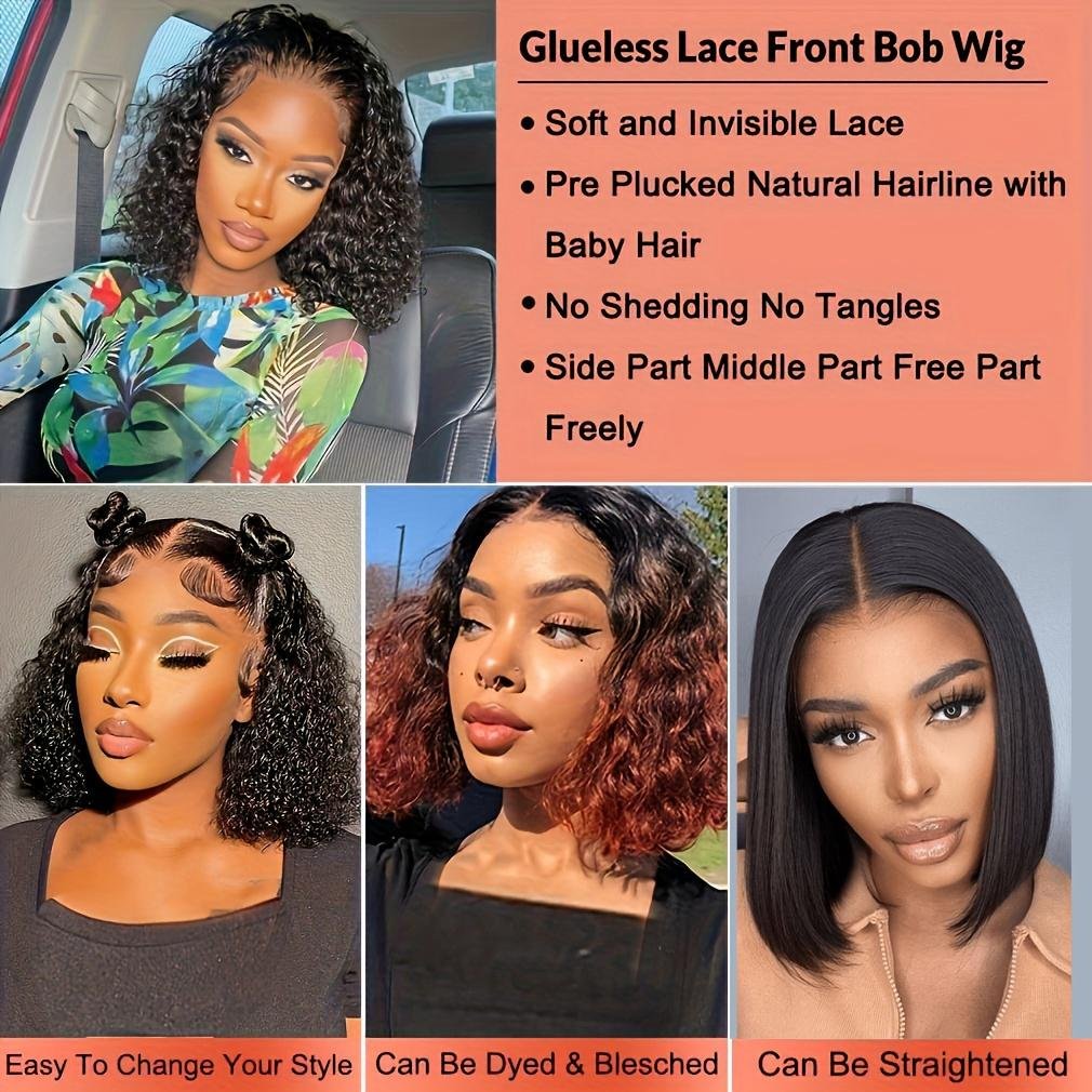 Cheap Kinky Curly Short Bob Wigs Human Hair Lace Front Wigs For Black Women Water Wave Glueless Hd Lace Frontal Wigs Human Hair