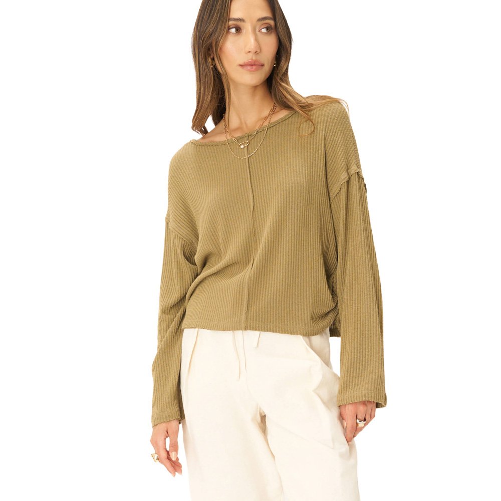 Women's Long Sleeve Ribbed Round Neck Loose Long Sleeve Shirt Comfortable Breathable Bottom Shirt Casual Long Sleeve T Shirt