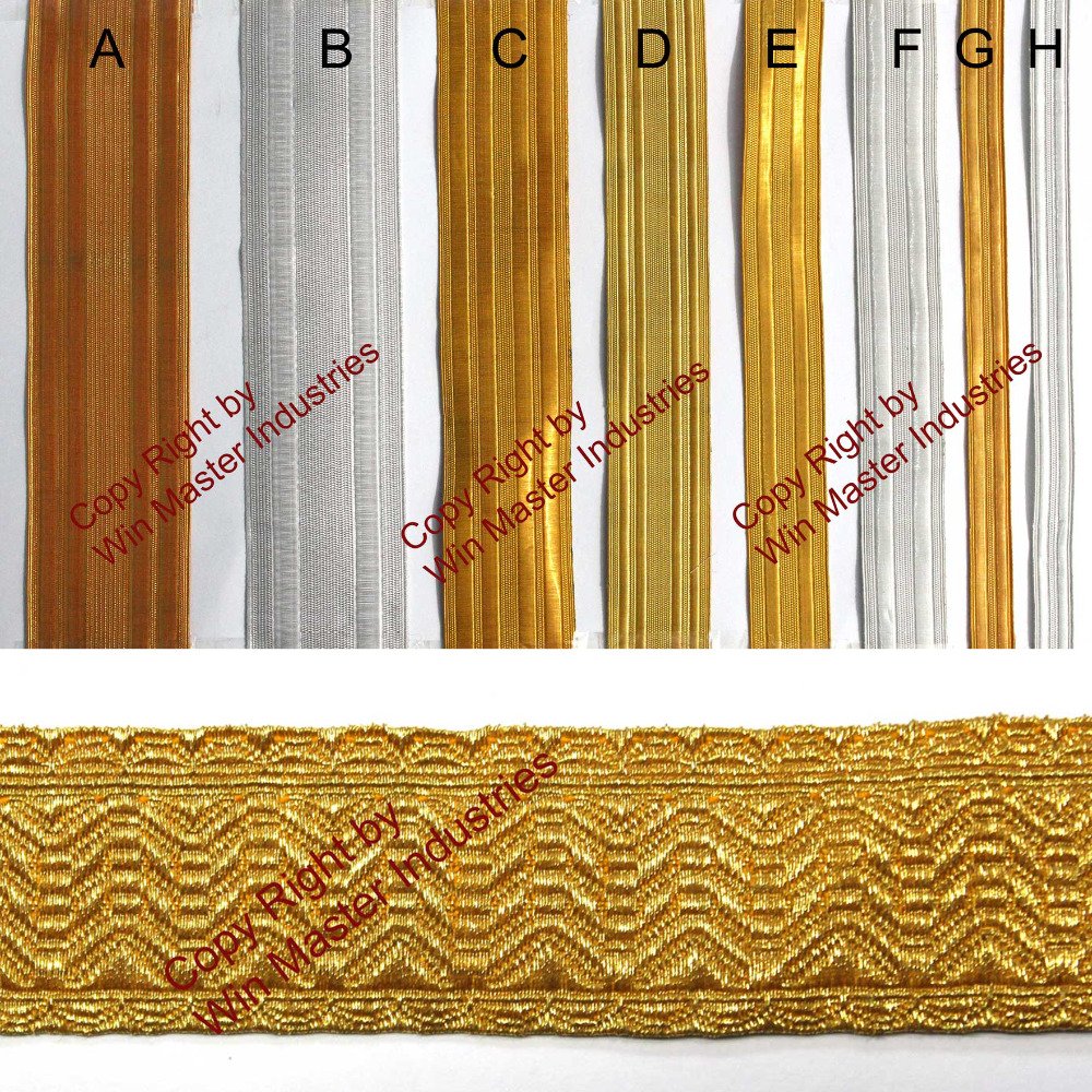 Bullion wire braids ribbon lace fabric full lace wig braids Gold braids for Ceremonial Officers Uniforms