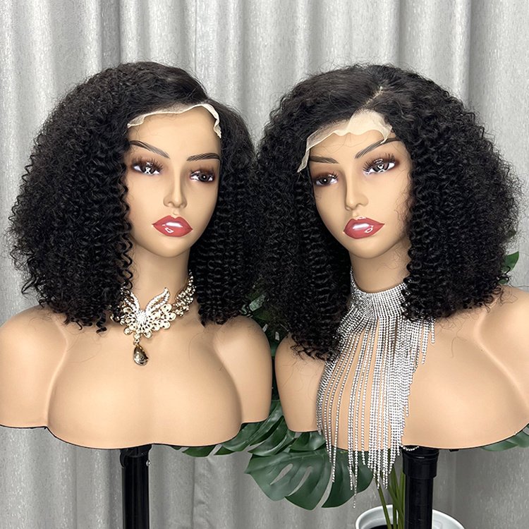 wear and go glueless human hair Short Bob Hd Lace Frontal wigs Raw Indian Hair Afro Kinky Curly Lace Front Wigs For Black Women