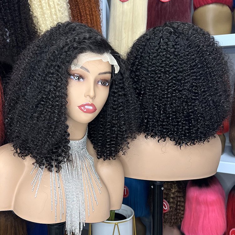 wear and go glueless human hair Short Bob Hd Lace Frontal wigs Raw Indian Hair Afro Kinky Curly Lace Front Wigs For Black Women