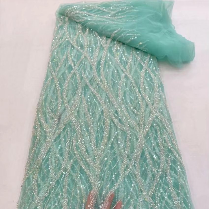 beaded fabric dress embroidery fabric french white sequins lace wholesale price sequin embroidery lace fabric