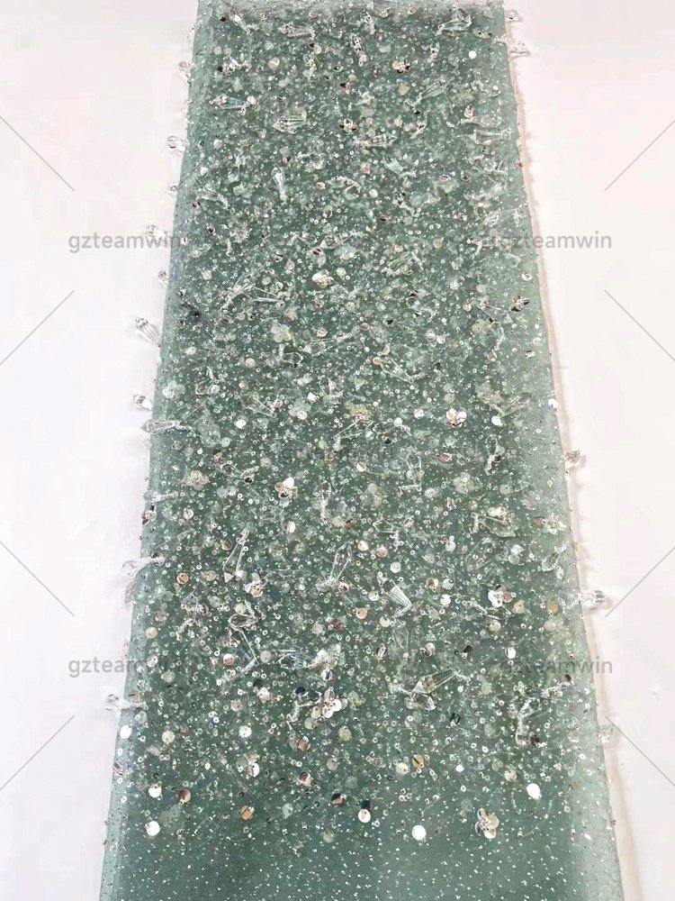 Luxury Design French bridal Rhinestones net fabrics with Pearl sequins glitter tulle embroidery dresses Bridal Lace Fabric