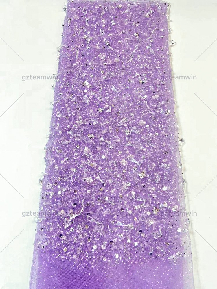 Luxury Design French bridal Rhinestones net fabrics with Pearl sequins glitter tulle embroidery dresses Bridal Lace Fabric