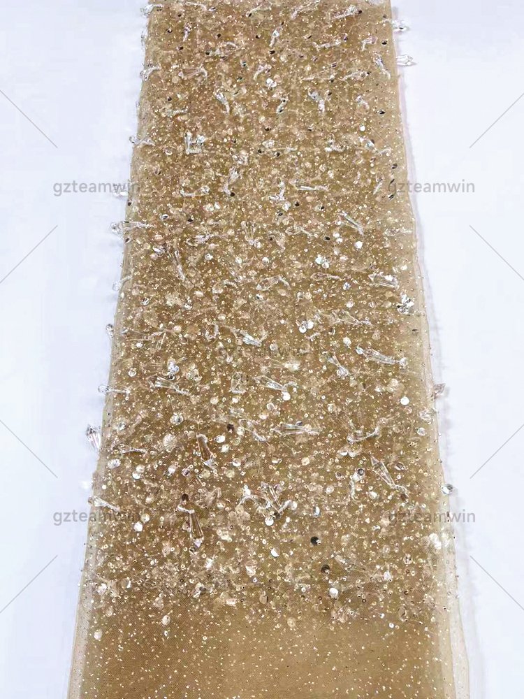 Luxury Design French bridal Rhinestones net fabrics with Pearl sequins glitter tulle embroidery dresses Bridal Lace Fabric
