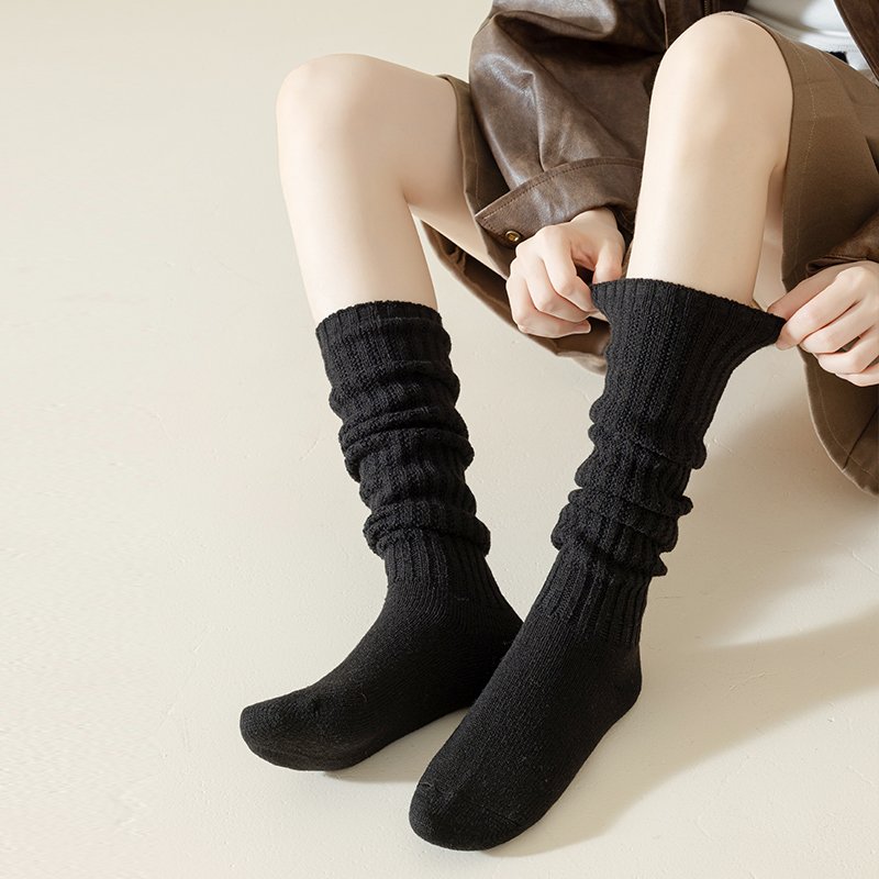 Wholesale Mid-Calf Cotton Scrunchy Slouch Socks for Women Knit Rib Tube Breathable Anti-Slip Compression Crew Length socks