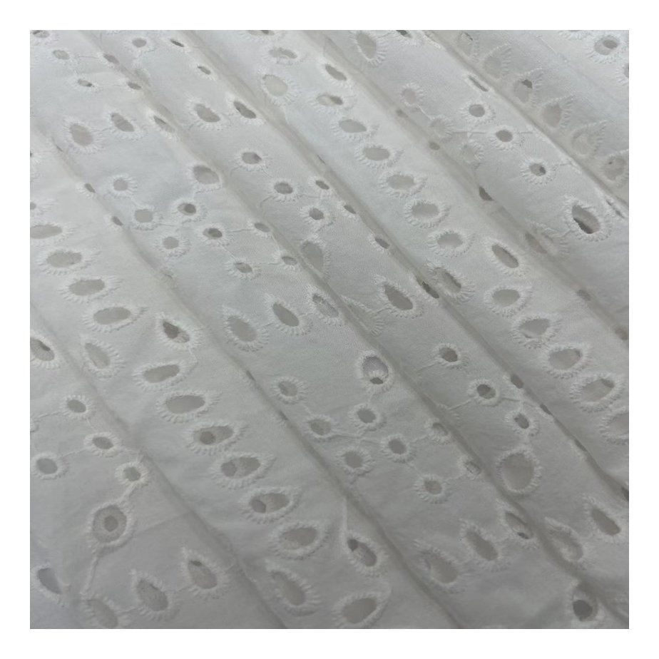 Stock Lot Various Designs 100% Cotton White Embroidery Fabric For Clothing