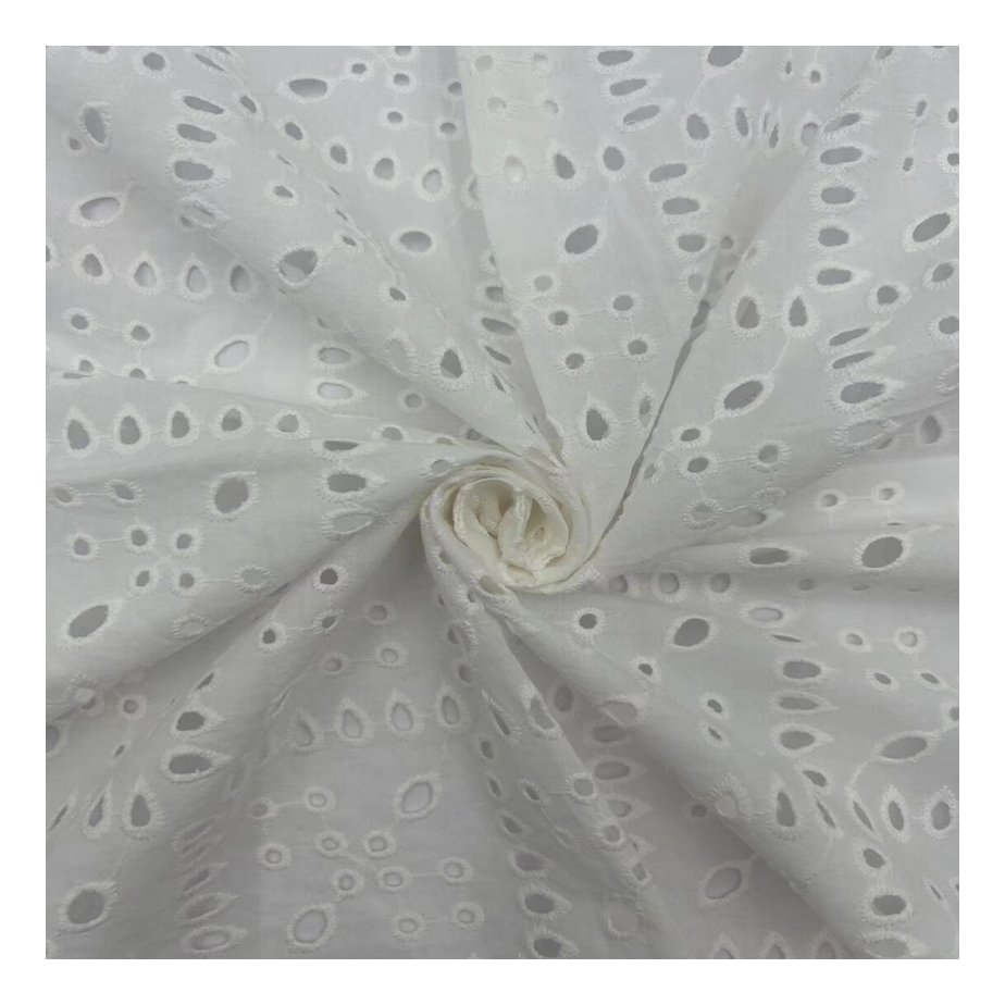 Stock Lot Various Designs 100% Cotton White Embroidery Fabric For Clothing