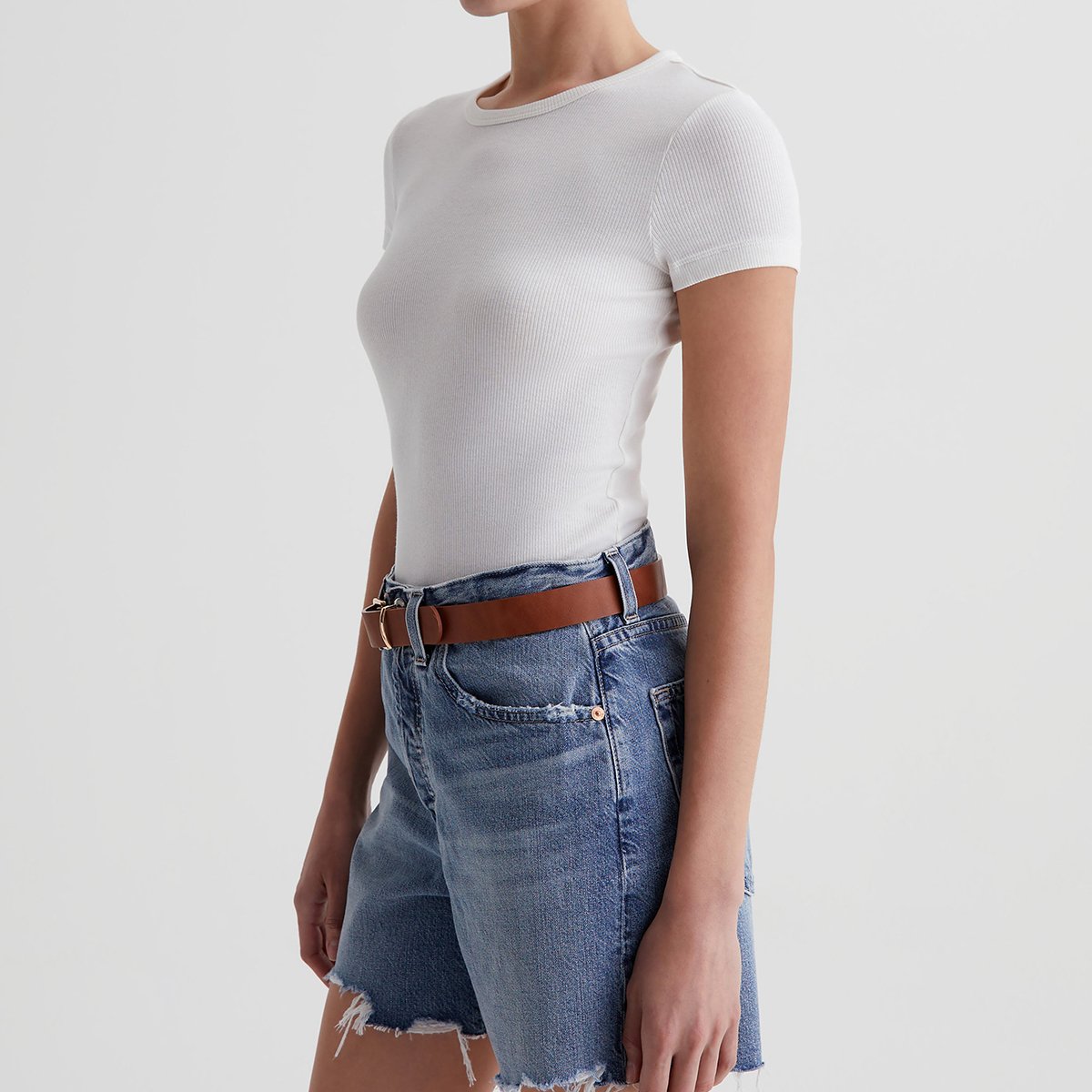 Custom Logo OEM/ODM Available in Multiple Colors White Cotton Breathable Ribbed Knit Short Sleeve Minimalist T-Shirt for Women