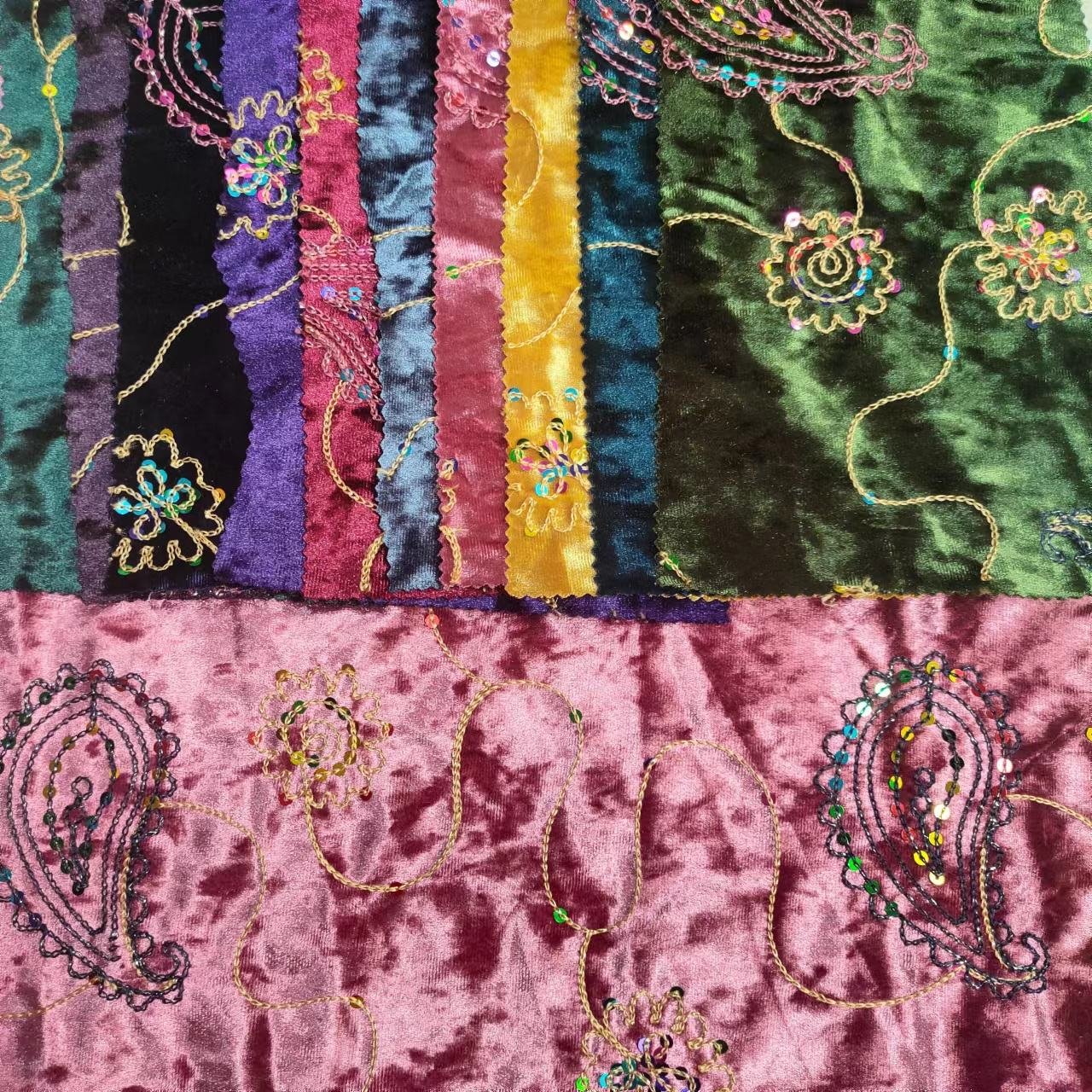 Manufacturer Wholesale Custom Luxury Knit Women Robe Dress Spandex Polyester Velvet Sequin Dubai Embroidery Fabric For Clothing