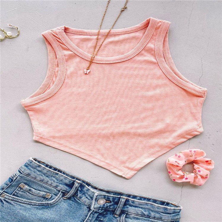 Supplier Wholesale Customize Logo Crew Neck Slim Ribbed Sexy Tank Top for Young Ladies
