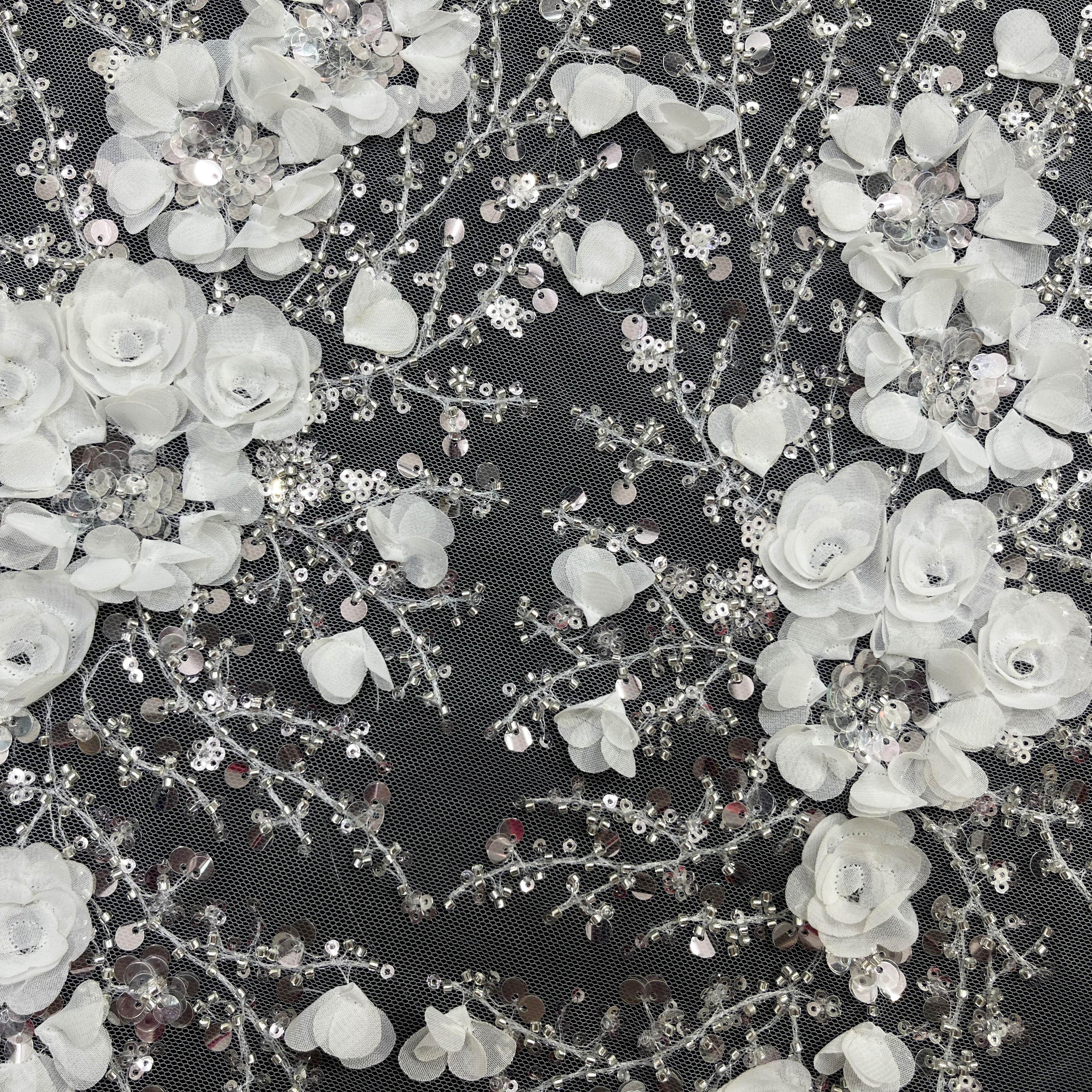 Luxury 3d flowers bridal gown evening white tulle lace fabric