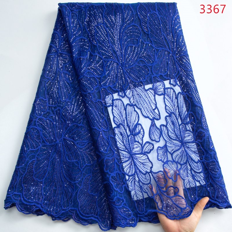 Blue French Milk Mesh Lace 2023 High Quality African Tulle Lace Fabric with Sequins for Luxury Wedding Party Dresses 3367