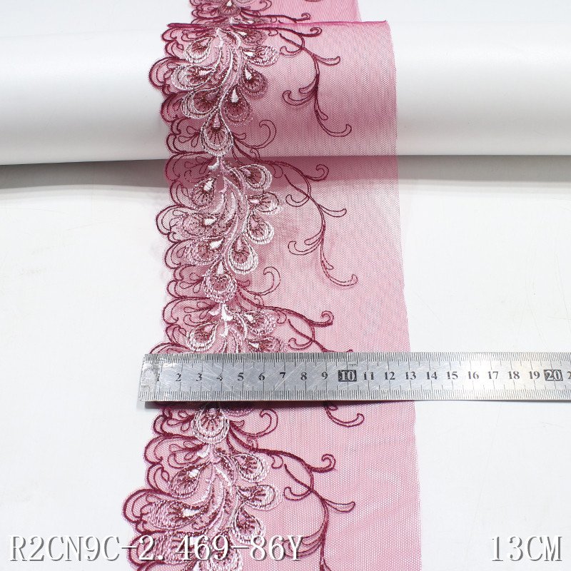 Wholesale Polyester Fabric Wine Red Embroidery Flower Swiss Voile Lace Fabric for Garment