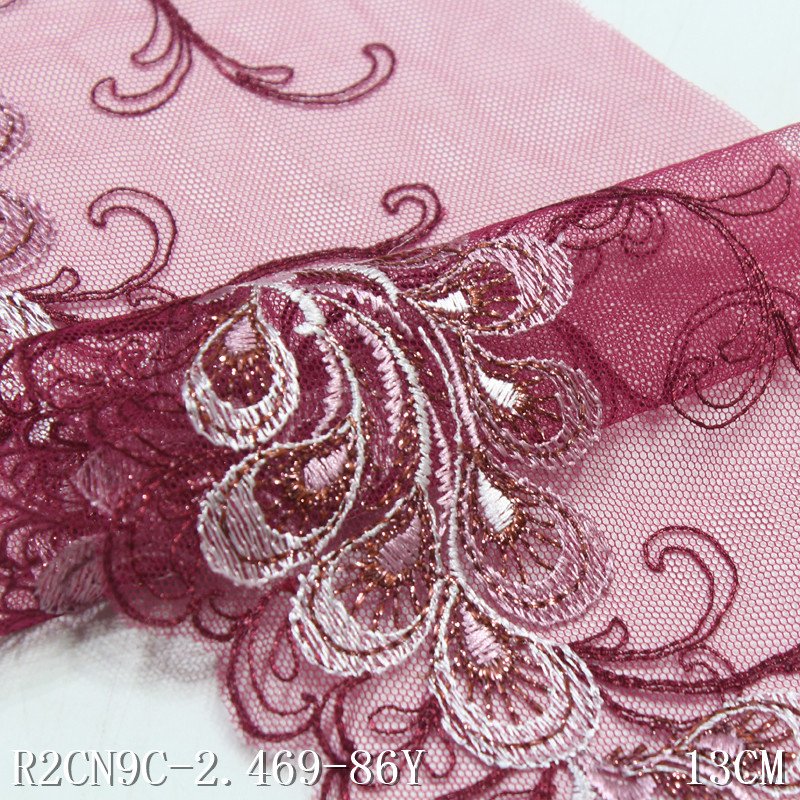 Wholesale Polyester Fabric Wine Red Embroidery Flower Swiss Voile Lace Fabric for Garment