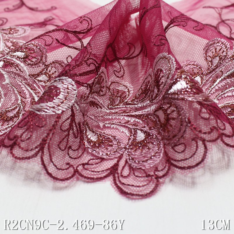 Wholesale Polyester Fabric Wine Red Embroidery Flower Swiss Voile Lace Fabric for Garment
