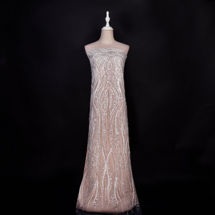 2024 New arrivals luxury white bridal tulle lace fabric high-end embroidery sequin lace fabric for bridal wedding dress