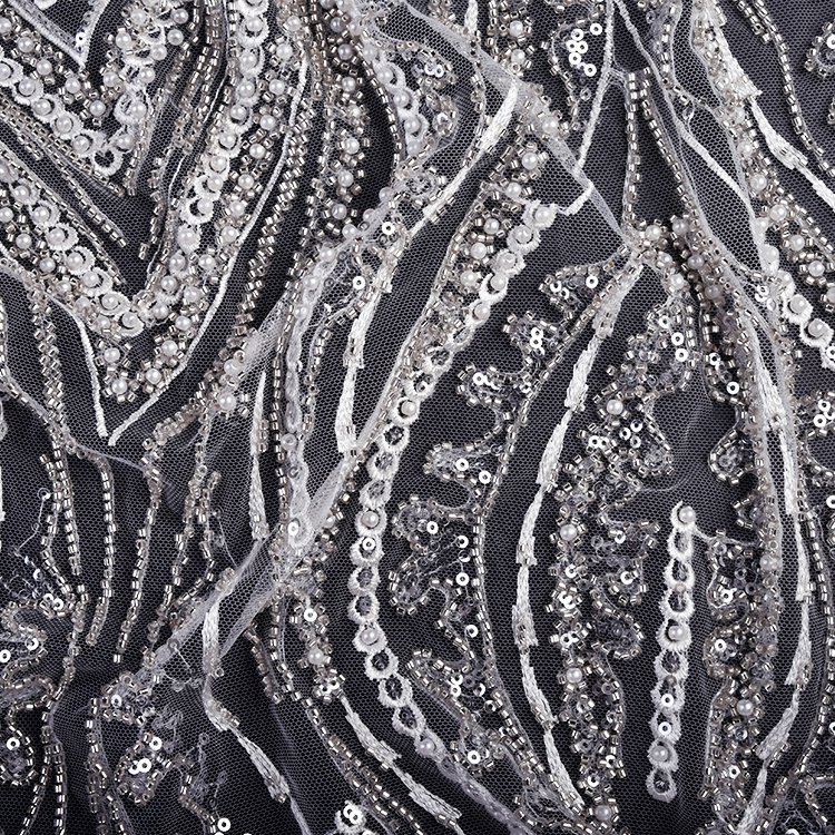 2024 New arrivals luxury white bridal tulle lace fabric high-end embroidery sequin lace fabric for bridal wedding dress